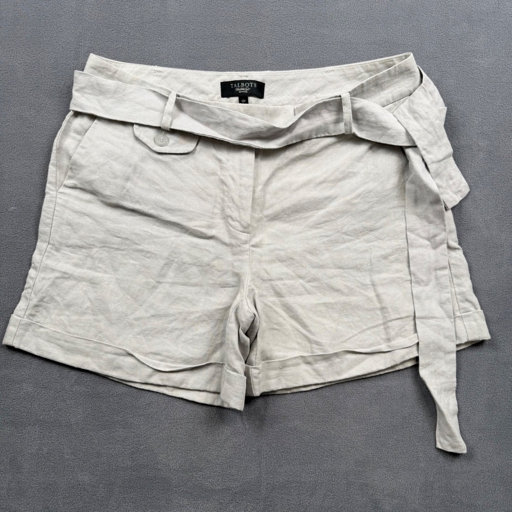Talbots Linen Belted Cuffed Shorts Coastal Preppy Vacation Casual Gray 12P